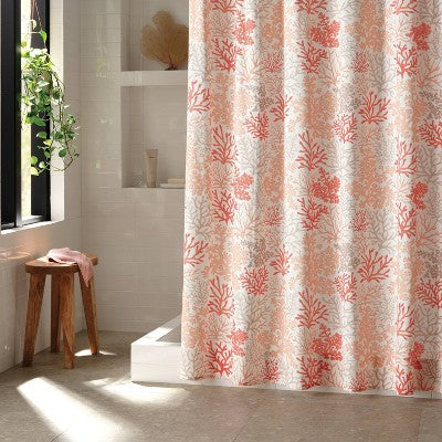 13pc Coastal Coral Branch Shower Curtain Set Off-White - Threshold