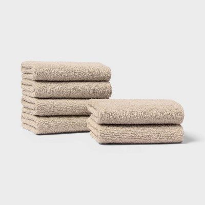 6pk Washcloth Set Tan - Room Essentials