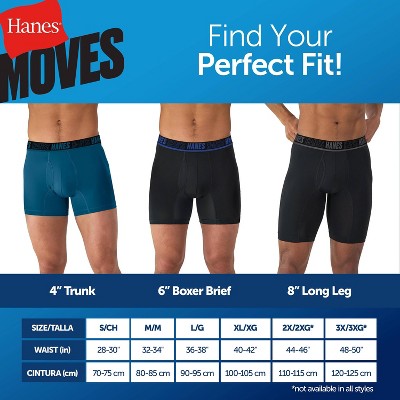 Hanes Moves Premium Men's Anti-Chafe X-Temp Boxer Briefs 2pk - Black L: Moisture Wicking, Breathable Mesh, 4-Way Stretch