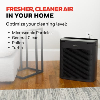 Honeywell Power Plus HEPA Air Purifier for Medium and Large Rooms Black: 4 Settings, 100-300 sq. ft., AHAM & Energy Star Certified