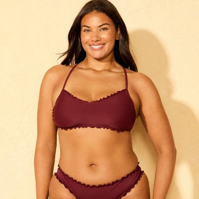 Women's Ruffle Bralette Bikini Top - Shade & Shore Burgundy M