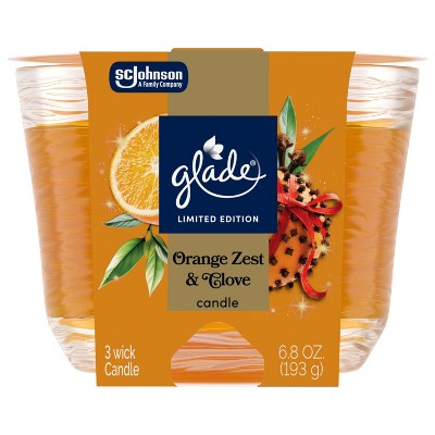 Glade 3 Wick Holiday Scented Christmas Candle for Stocking Stuffers - Orange Zest & Clove - 6.8oz