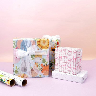 Bows And Sparkles 96"x30" Baby Animals Gift Wrapping Paper Light Blue (LOCAL PICKUP ONLY)