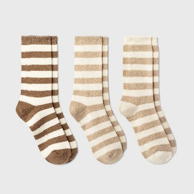 Men's Striped Crew Socks 3pk - Goodfellow & Co Tan 10-13