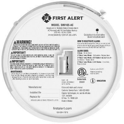 First Alert Precision Detection Interconnect Hardwired Smoke Alarm with 10-Year Battery Backup