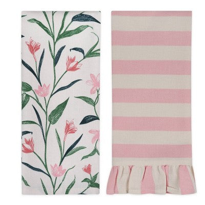2pk Dish Towels Spring Floral Pink - Bullseye's Playground
