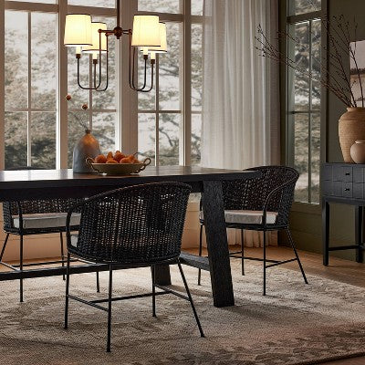 4-Arm Chandelier with Trim Shades Black - Threshold designed with Studio McGee: Polyester/Cotton, Metal Body, UL Listed (LOCAL PICKUP ONLY)