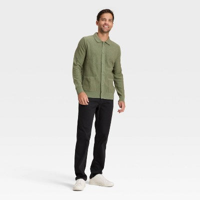 Men's Collared Cardigan Sweater - Goodfellow & Co Olive Green L