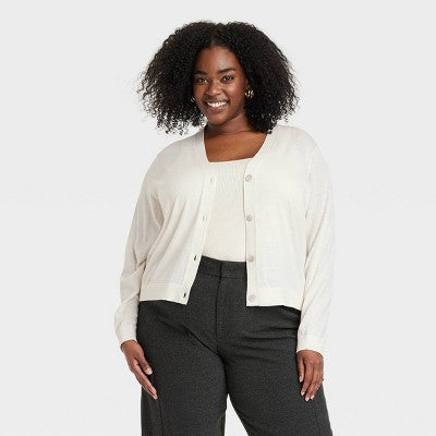 Women's Button-Front Cardigan - A New Day Cream 1X