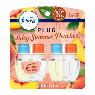 Febreze Odor-Fighting Plug Air Freshener Dual Refill Juicy Summer Peaches - 2ct: Oil, Electric, Air Freshener Refills