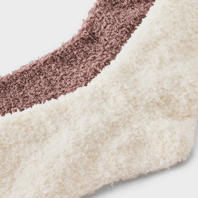 Women's Solid 2pk Cozy Crew Socks - Auden Taupe/Brown 4-10: Recycled Polyester, Knit, Tagless