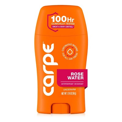 Carpe Women's 100HR Sweat & Odor Control Antiperspirant Deodorant - Rose Water - 1.76oz: Paraben-Free, Phthalate-Free, Vegan