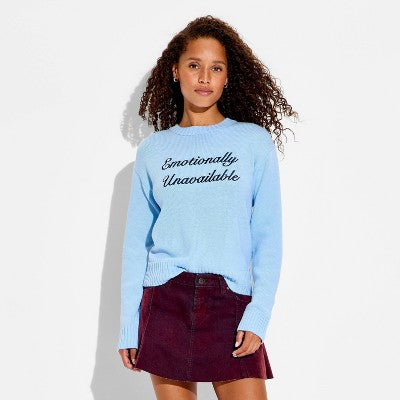 Women's "Emotionally Unavailable" Crewneck Pullover Sweater XXS