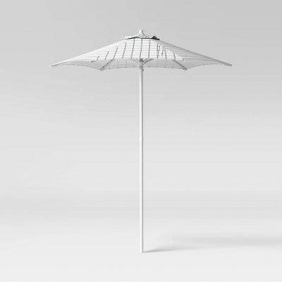 6' Round Grid Monochrome Outdoor Patio Market Umbrellas White with White Pole - Room Essentials (LOCAL PICKUP ONLY)