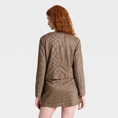 Women's Woven Lady Jacket - A New Day Brown Plaid XS