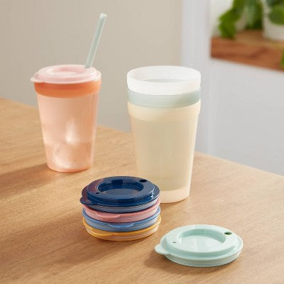 Kids' 6pc Plastic Rainbow Tumbler Lids - Pillowfort