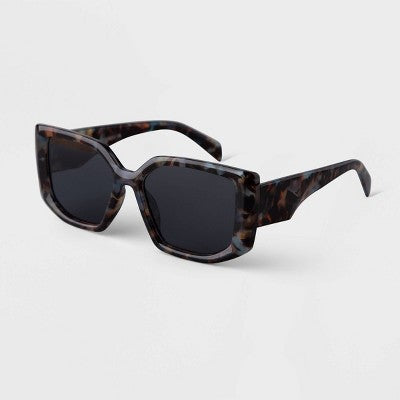 Women's Tortoise Shell Print Angular Square Sunglasses - A New Day Blue