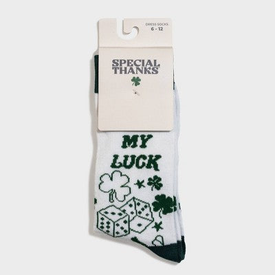 Men's Dublin My Luck Crew Socks - White 6-12