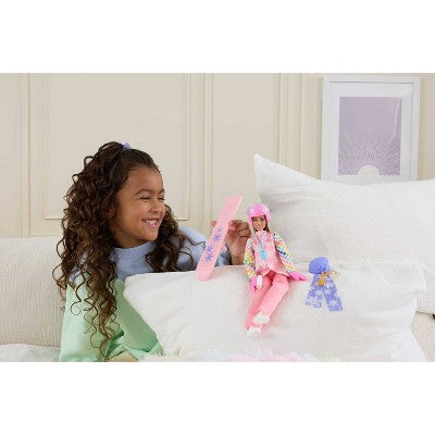 Barbie Careers Snowboarder Doll in Pink Jacket with 10+ Accessories Including Color-Change Snowboard