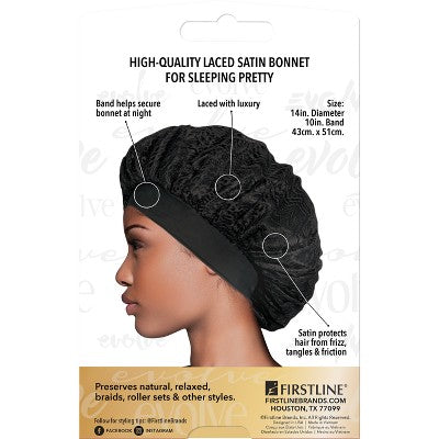 Evolve Products Lace Satin Hair Bonnet - Black
