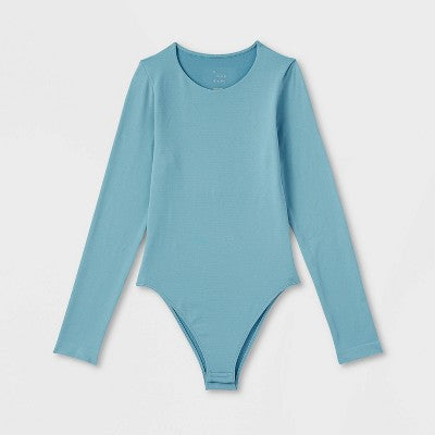 Women's Long Sleeve Seamless Bodysuit - A New Day Teal S