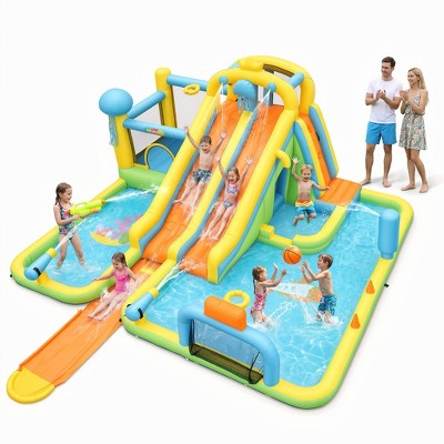 BATHWA 18x15.8Ft 22-in-1 Jellyfish Ocean Inflatable Water Park for Kids Backyard w/Dual Slides|10 Foot PVC Slip Water Slide|2 Bodyboards|750W Blower (LOCAL PICKUP ONLY)