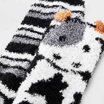 Women's Cow 2pk Cozy Crew Socks - Black/White 4-10
