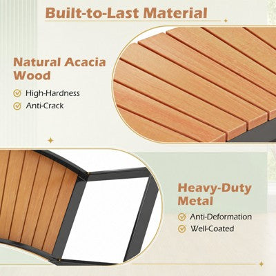 2-Person Curved Acacia Wood Outdoor Garden Bench with Slatted Seat and Metal Legs, 800 lbs Capacity (LOCAL PICKUP ONLY)