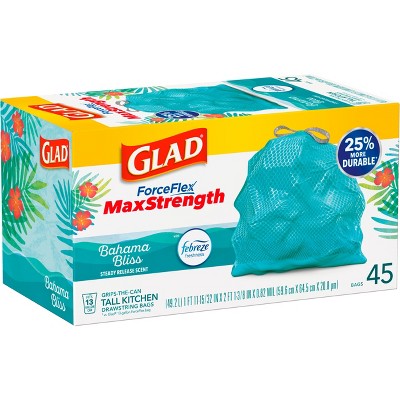 Glad ForceFlex MaxStrength Bahama Bliss Drawstring Trash Bags - Febreze Freshness - 13gal - 45ct