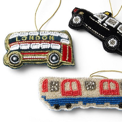 M&S 3ct Beaded Fabric Transportation Christmas Tree Ornament Set