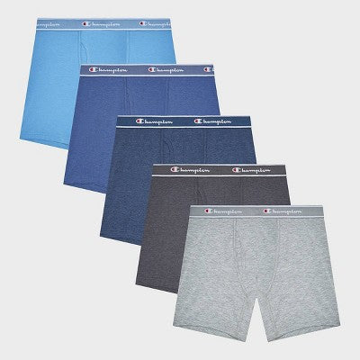 Champion Men's Iconic Essentials 5pk Wicking Boxer Briefs - Heathered Blue/Gray M