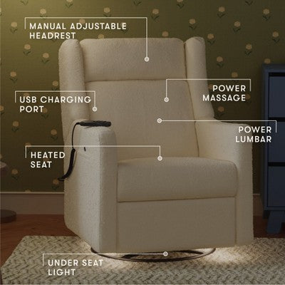 Babyletto Kiwi Deluxe Power Recliner and Swivel Glider with Heat and Massage - Performance Ivory Boucle (LOCAL PICKUP ONLY)