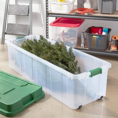200qt Latching ChristmasTree Box Clear Base with Lid and Latch Green - Brightroom (LOCAL PICKUP ONLY)