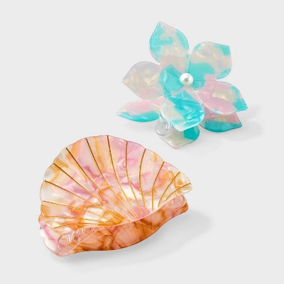 Girls' 2pk Hibiscus and Seashell Claw Clip Set - art class