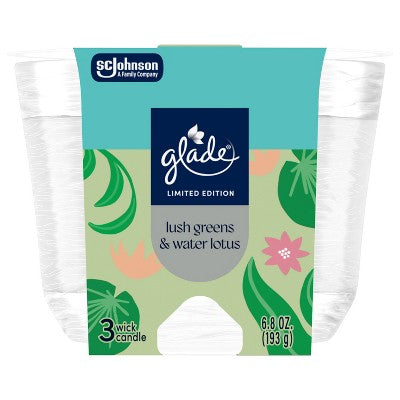 Glade 3 Wick Spring Scented Glass Jar Candles - Lush Greens & Water Lotus - 6.8oz: Indoor, Glass Container, 30 Hours Burn Time