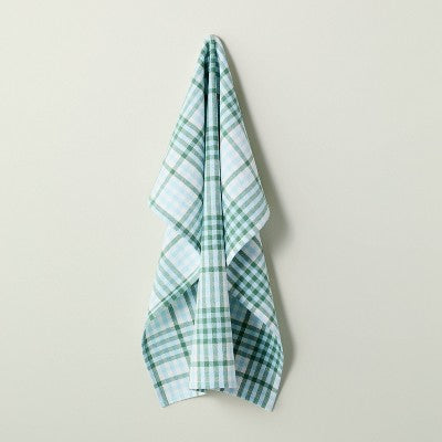 Layered Plaid Cotton Flour Sack Kitchen Towel Green/Blue/Cream - Hearth & Hand with Magnolia