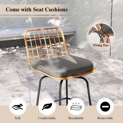 Costway Patio 360° Swivel Bar Stools Set of 2 with Backrests & Footrests Soft Seat Cushions (LOCAL PICKUP ONLY)