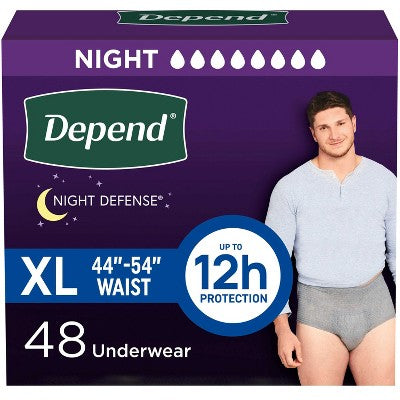Depend Night Defense Incontinence Disposable Underwear for Men - Overnight Absorbency - XL - 48ct