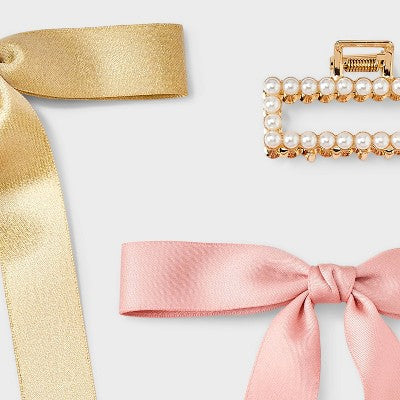 Claw Hair Clip and Bow Set 3 pk - A New Day Pink
