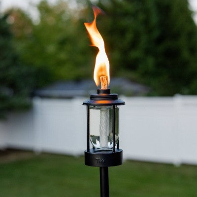TIKI 64.25" Lighthouse Box Steel/Glass Black Outdoor Torch Black
