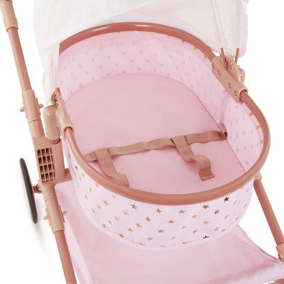 LullaBaby Double Stroller Pink Carriage with Golden Star Print