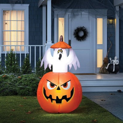 5' Lit Animated Rising Ghost Halloween Inflatable Decoration Orange - Hyde and EEK! Boutique
