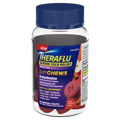 Theraflu Severe Cold Relief Nighttime Soft Chews - Apple Cinnamon - 20ct