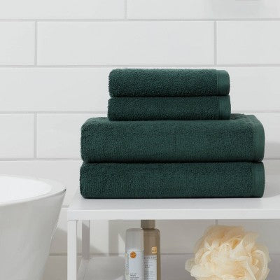 4pk Antimicrobial Assorted Bath and Hand Towel Set Dark Green - Room Essentials: Cotton Dobby Weave, Midweight GSM
