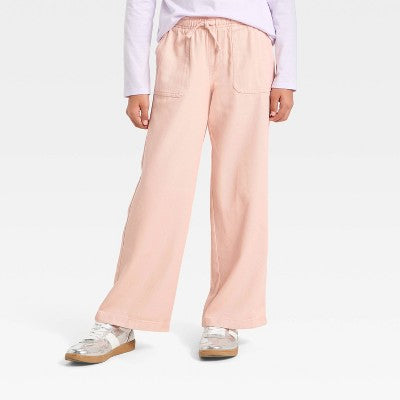 Girls' Woven Wide Leg Pull-On Pants - Cat & Jack Coral Pink XXL