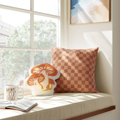 Checkerboard Woven Cotton Square Throw Pillow Terracotta - Room Essentials: Indoor Jacquard Decorative Accent