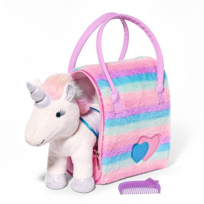 Pucci Pals Plush with Purse Rainbow Glam Bag & Sparkly Unicorn: Stuffed Fantasy Animal Set, Pets Theme, 9" Height