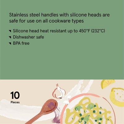10pc Silicone Kitchen Utensil Set - Figmint: Gray Cooking Utensils, Dishwasher-Safe, Includes Tongs & Whisk