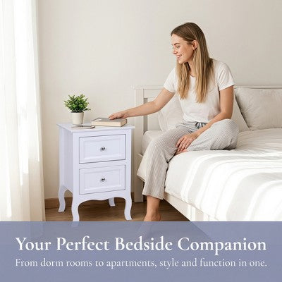 White Nightstand with 2-Tier Storage, Country Style Bedside Table for Bedroom, Dorm Essentials, Apartment Essentials, 23.6" L x 15.7" W (LOCAL PICKUP ONLY)