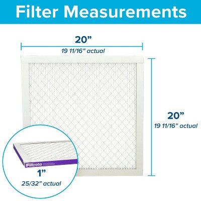 Filtrete 20x20x1 2pk Allergen Bacteria and Virus Air Filter 1500 MPR: Electrostatic Furnace Filter, MERV 12, Captures Dust & Pollen